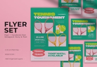 绿色平面设计网球锦标赛传单集
