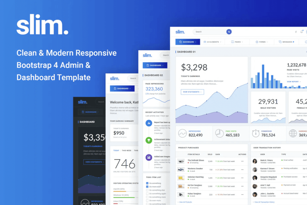 Slim Clean＆Modern Bootstrap 4管理模板和仪表板