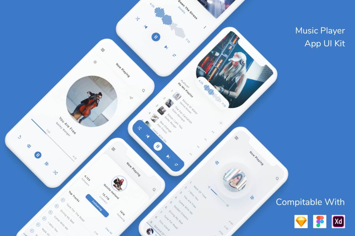 音乐播放器应用程序UI模板素材套件