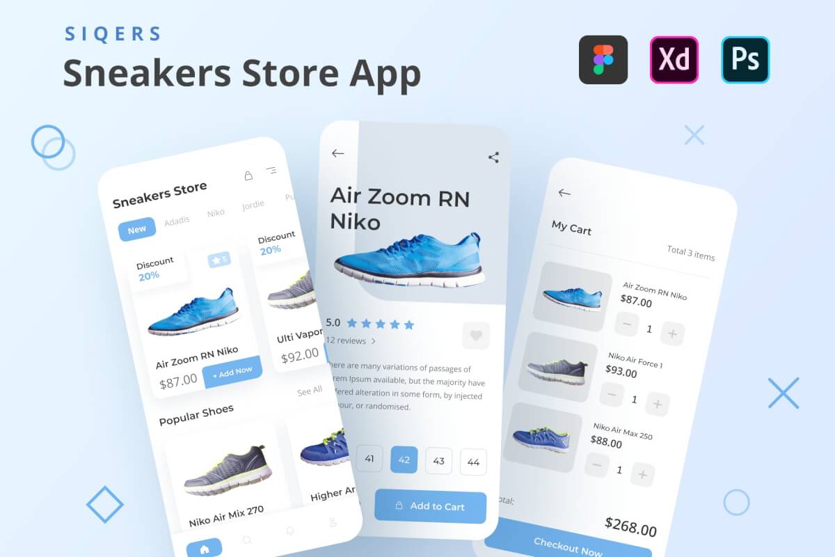 SiQers-运动鞋商店鞋类产品电商app ui kit界面设计模板