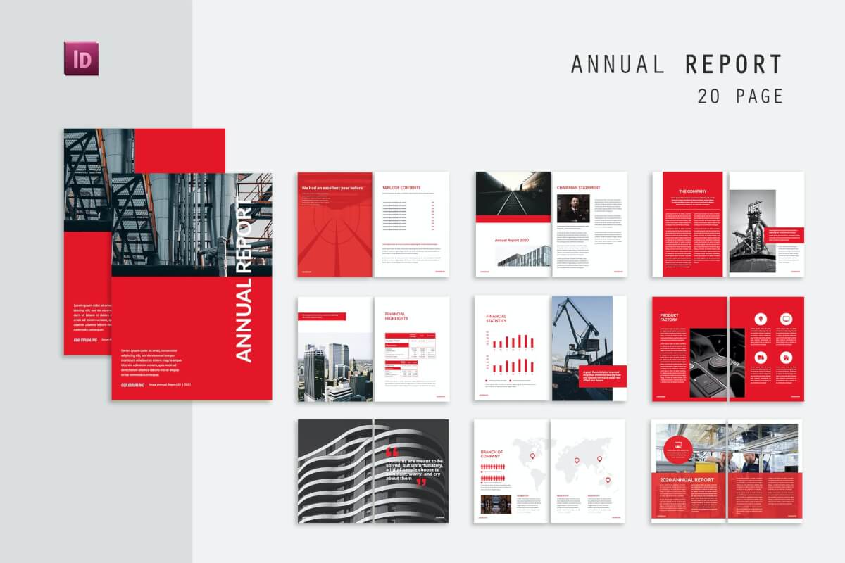 红色简约大气财务年度报告画册设计模板