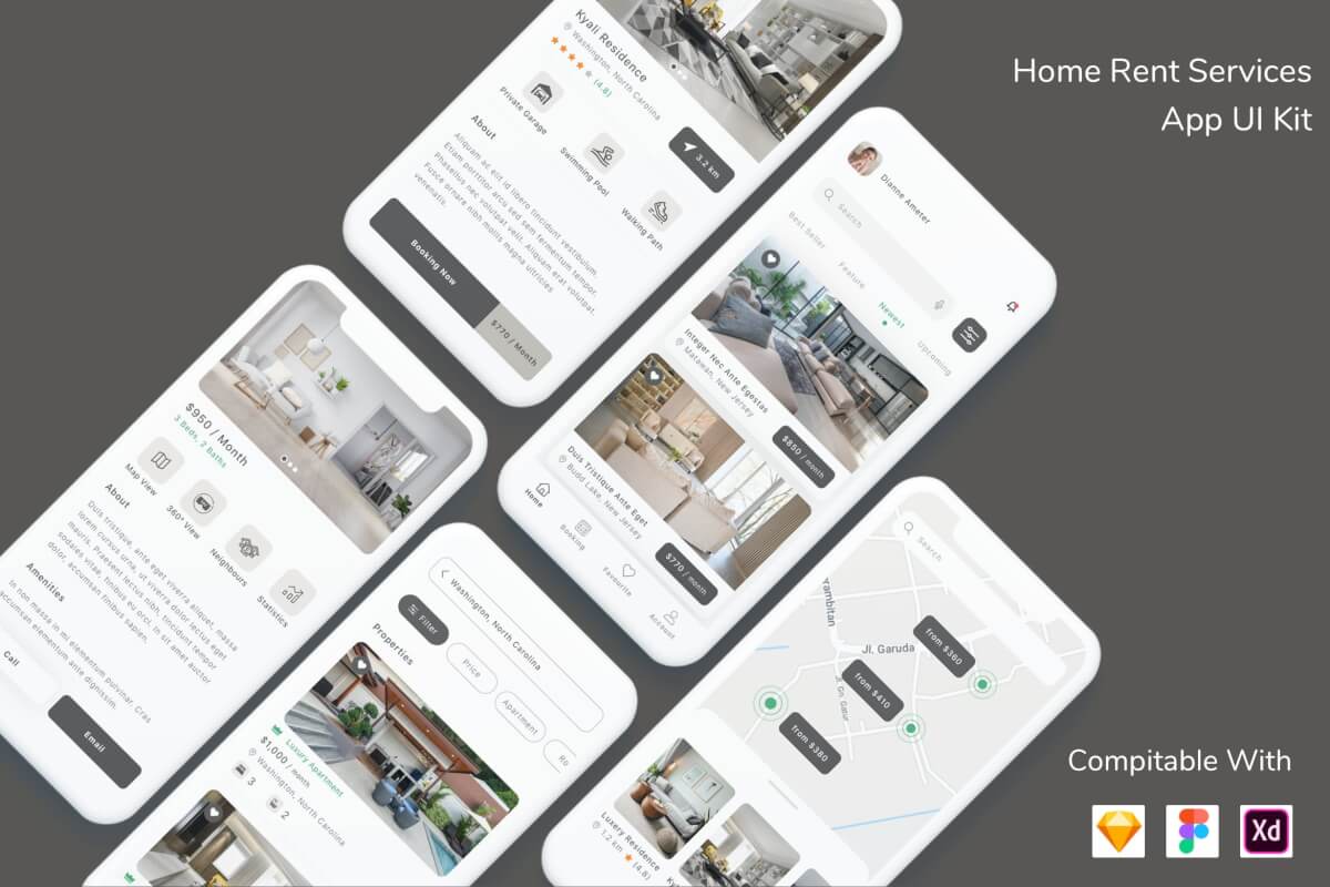 房屋租赁服务App 设计UI kit模板