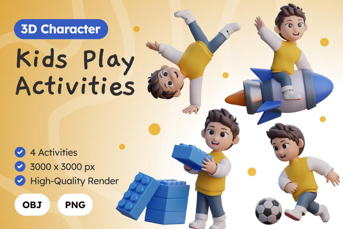 3D 孩子们玩耍活动插图