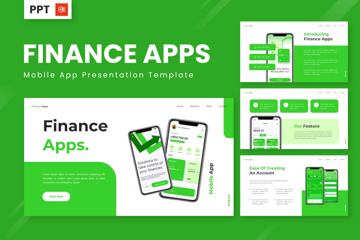 财务应用程序 - 移动应用程序 Powerpoint 模板