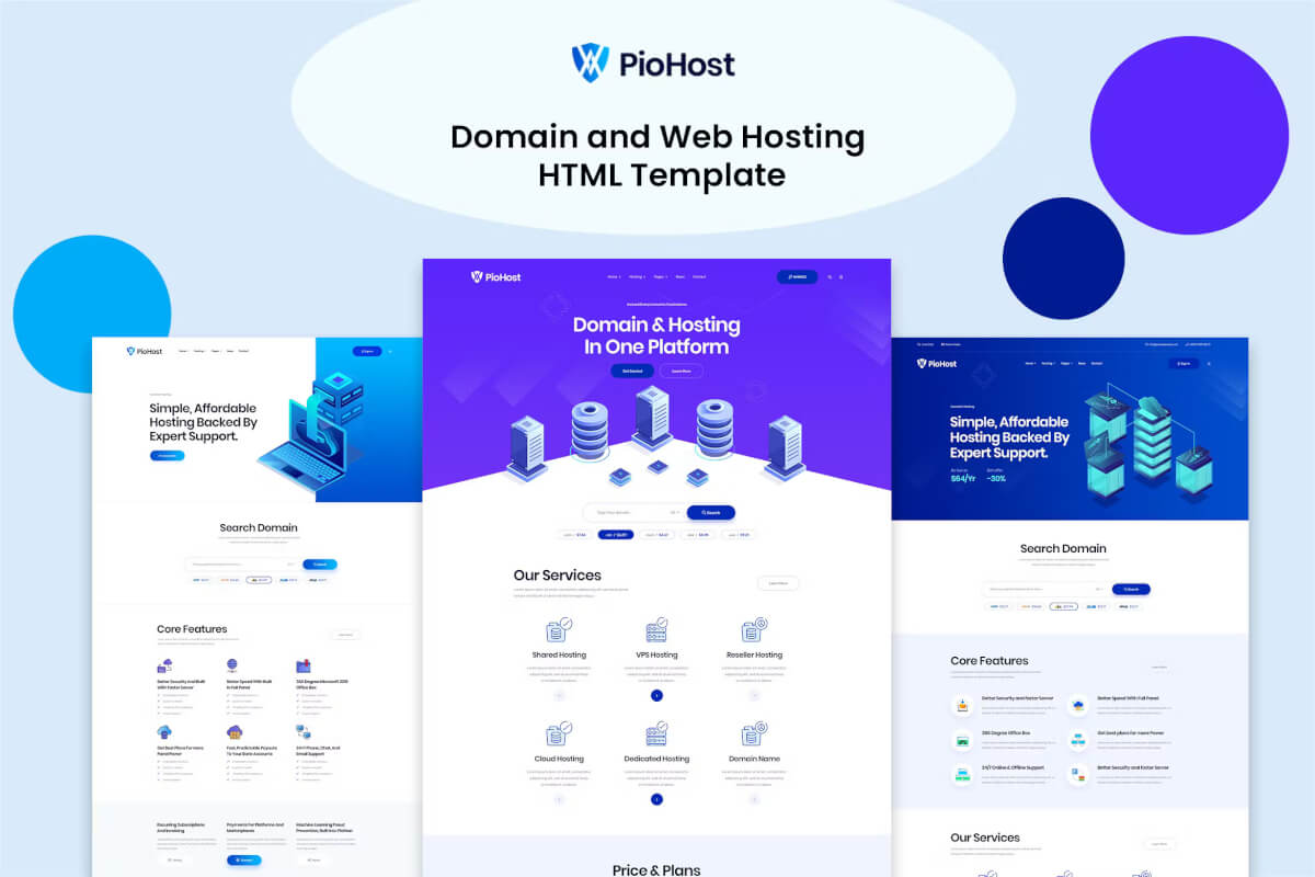 Piohost - 域名和网站托管 HTML5 模板