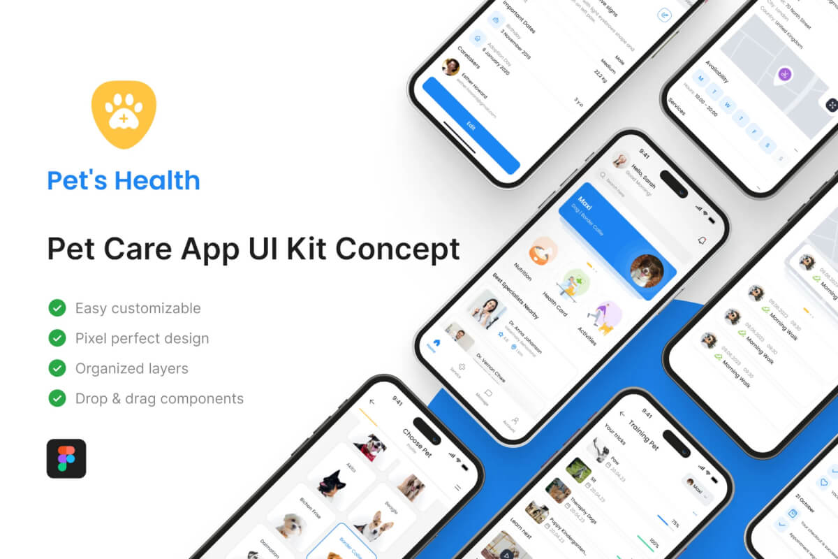 宠物健康 – 宠物护理应用程序 UI 套件